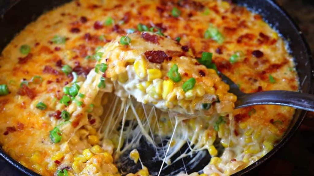 Skillet Cheesy Corn Gratin w Bacon Recipe