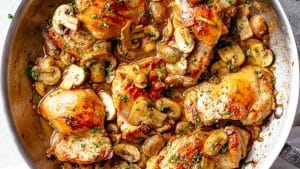 Skillet Garlic Mushroom Chicken Thighs Recipe