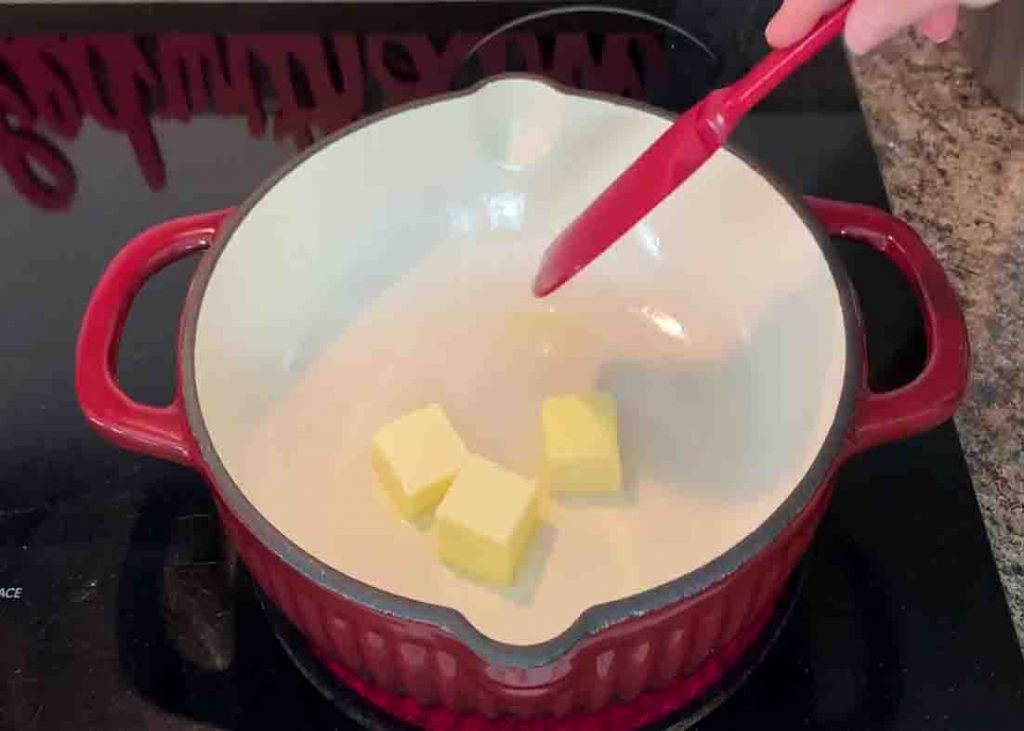 Melting the butter for the mac and cheese sauce