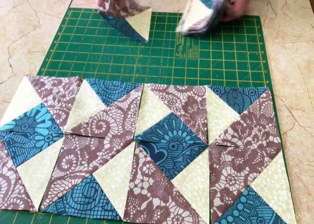 Laying out the top of the patchwork quilt block project