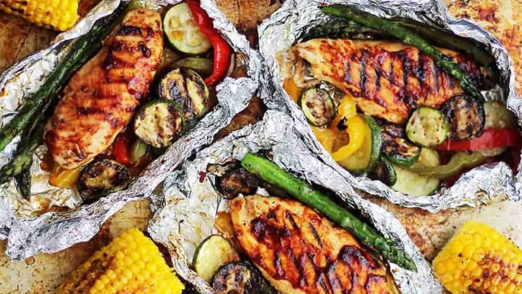 Grilled Barbecue Chicken And Vegetables in Foil Recipe