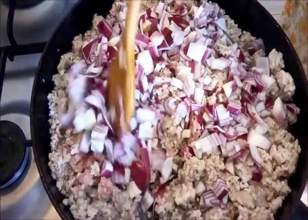 Sauteing the onion and ground pork