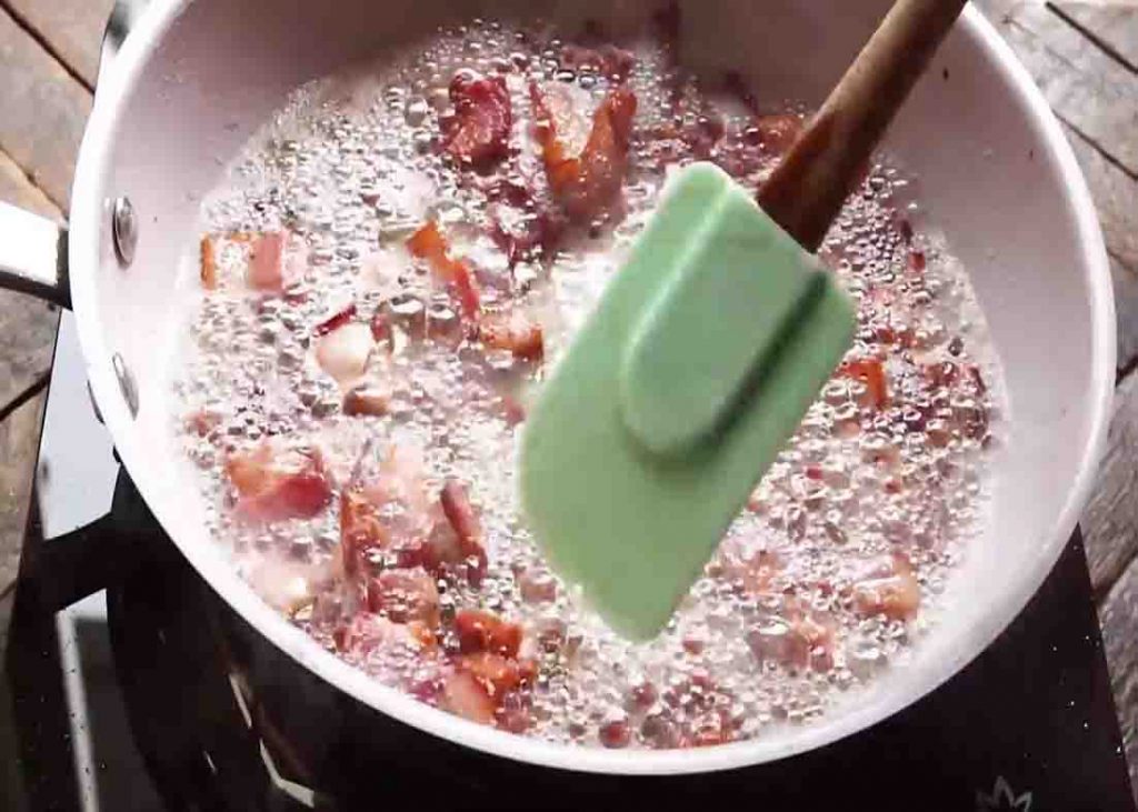 Sauteing the bacon for the slow cooker cabbage recipe