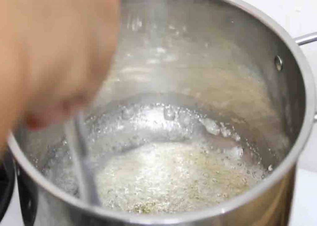 Caramelizing the sugar for the peanut brittle recipe