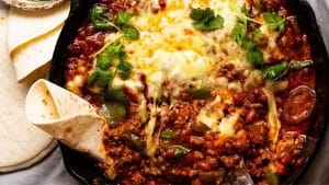Cheesy Skillet Mexican Beef & Bean Recipe