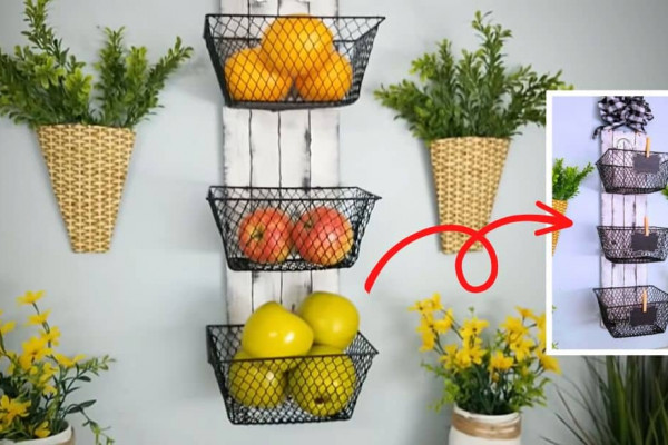 DIY Dollar Tree 3 Basket Hanging Shelf Decor