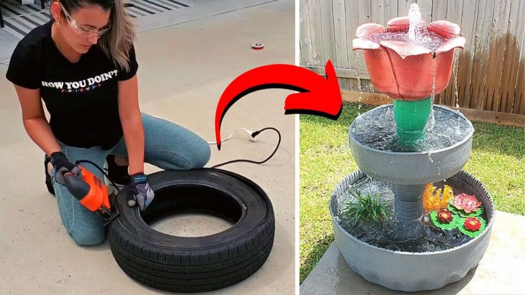 Easy DIY 3-Tier Water Fountain Using an Old Tire