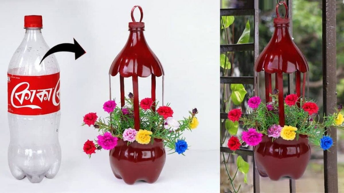 Easy Hanging Flower Pot Made from Plastic Bottle - DIY Joy, image size:1200x675