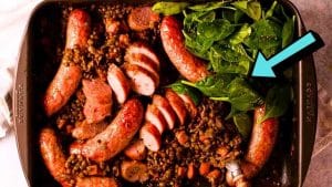 Easy One-Pan Baked Sausages & Lentils Recipe