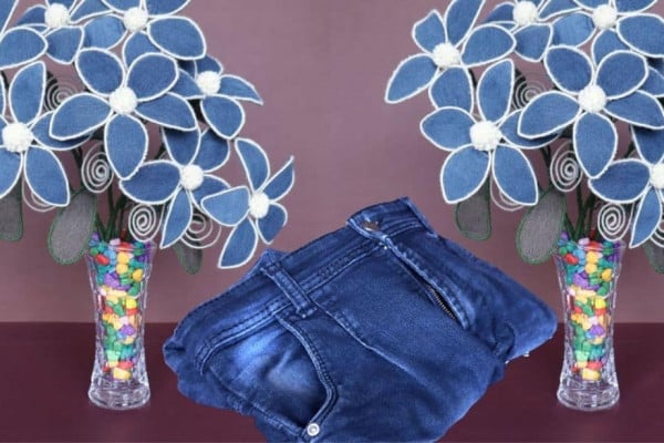 Repurposing Old Jeans into a Flower Decoration