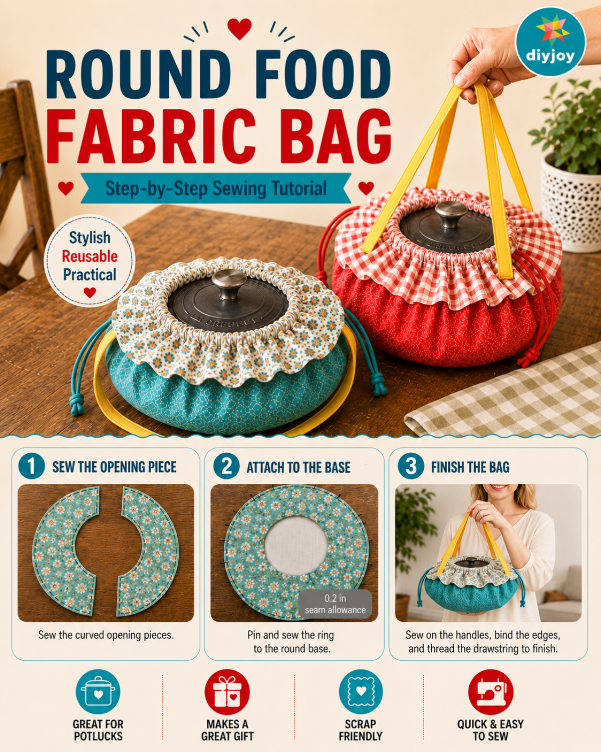 Round Fabric Bag with Steps