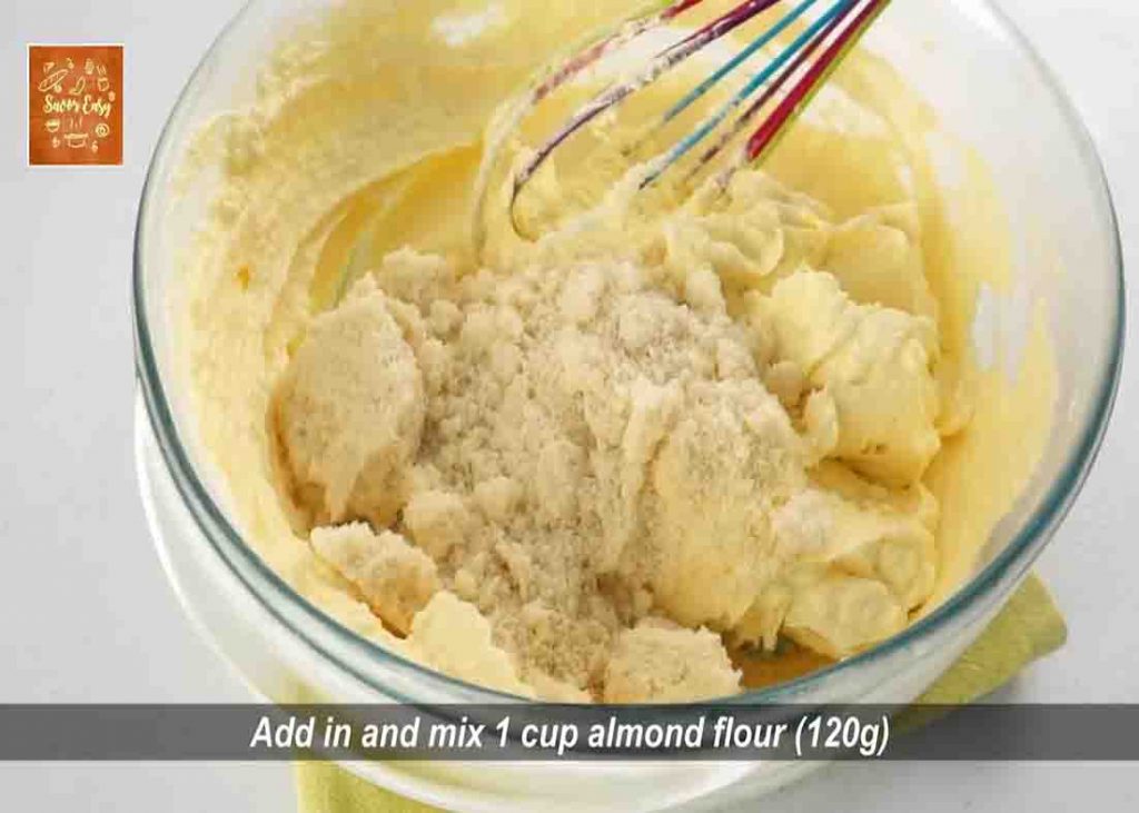 Mixing all the ingredients for the almond cream bread recipe