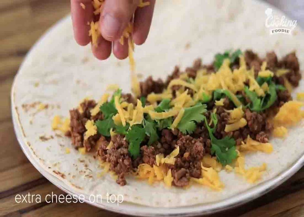 Assembling the ground beef quesadilla