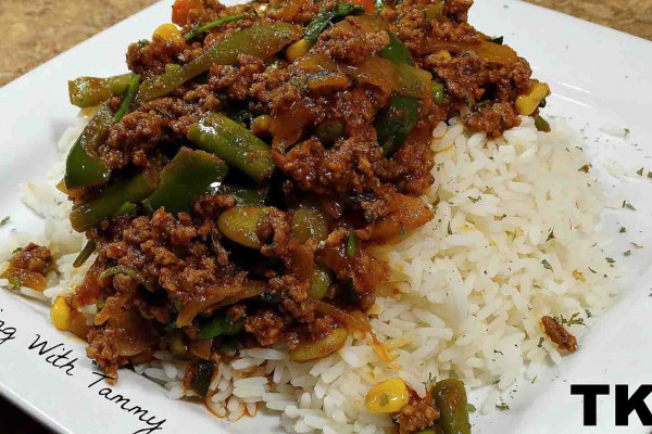 Ground Beef and Veggies over Rice Recipe