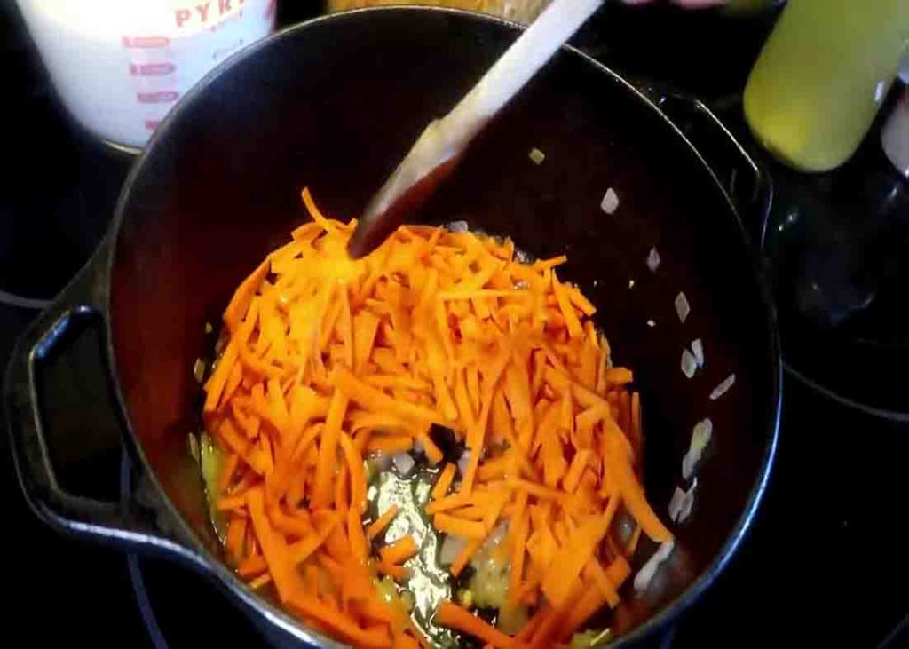 Sauteing the carrots before adding the chicken stock