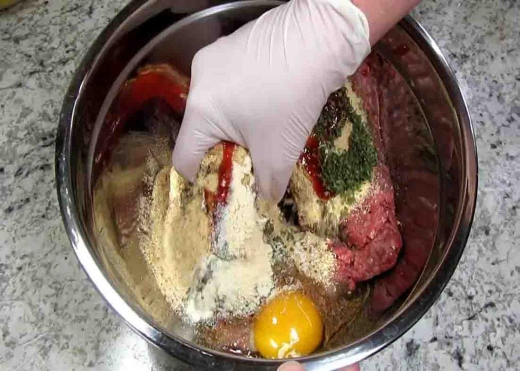 Mixing the ground beef mixture for the Salisbury steak recipe