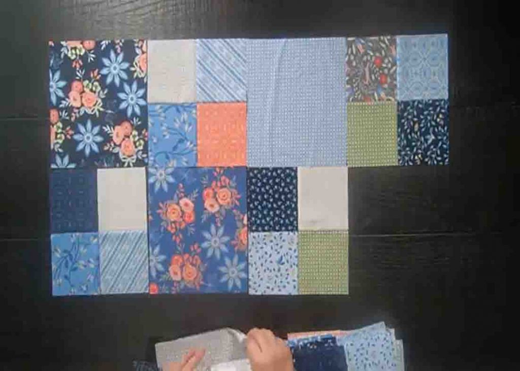 Assembling the snippet four-patch quilt top