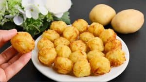 3-Ingredient Potato Balls with Homemade Garlic Cheese Sauce