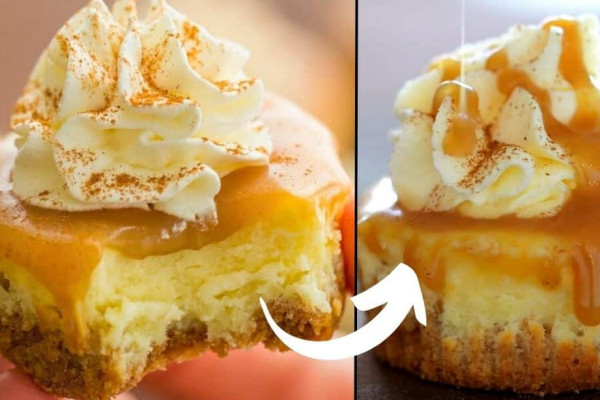 Easy Mini Cheesecakes with Caramel Sauce