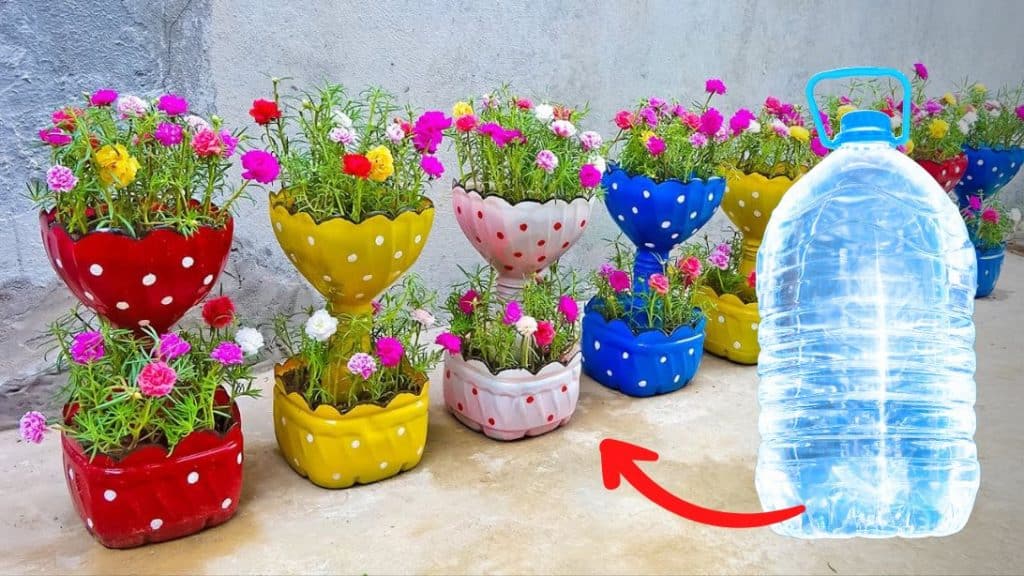 Recycle Plastic Bottles into Two-Tiered Flower Pots