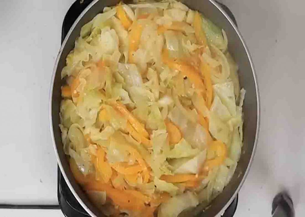 Cooking the cabbage for the jerk chicken fried cabbage recipe