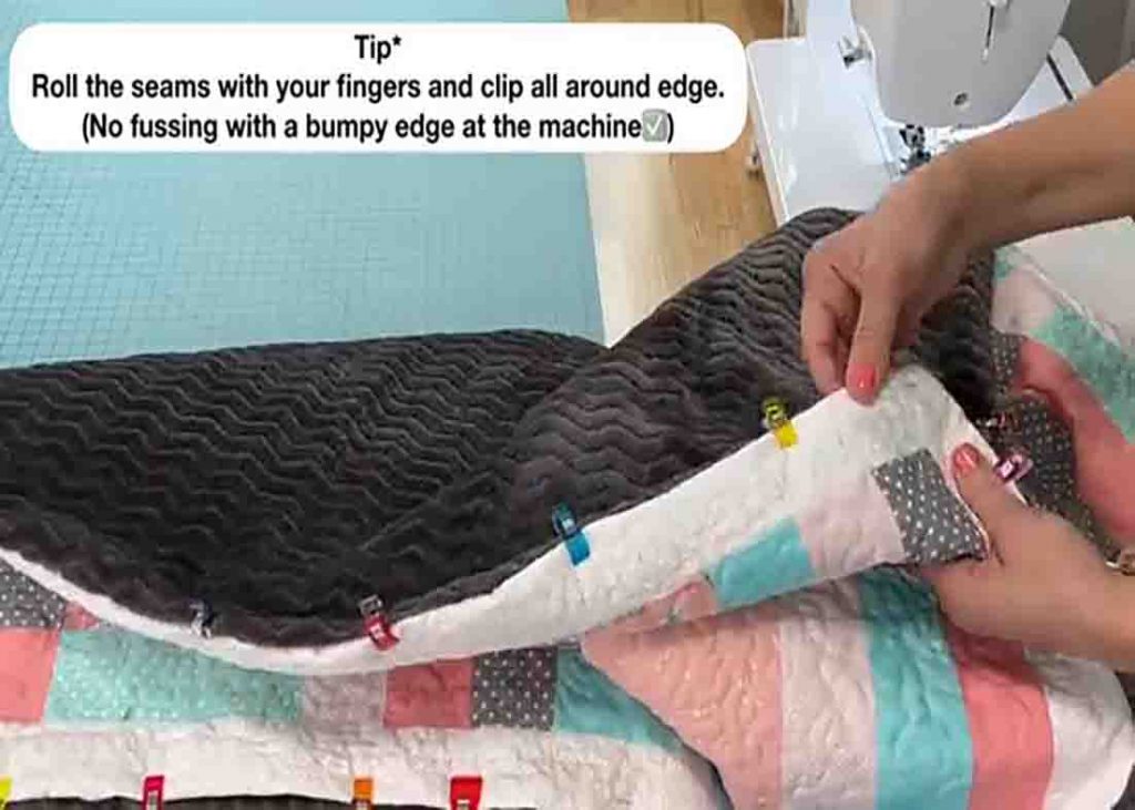 Rolling the seams of your quilt, then clipping the edge