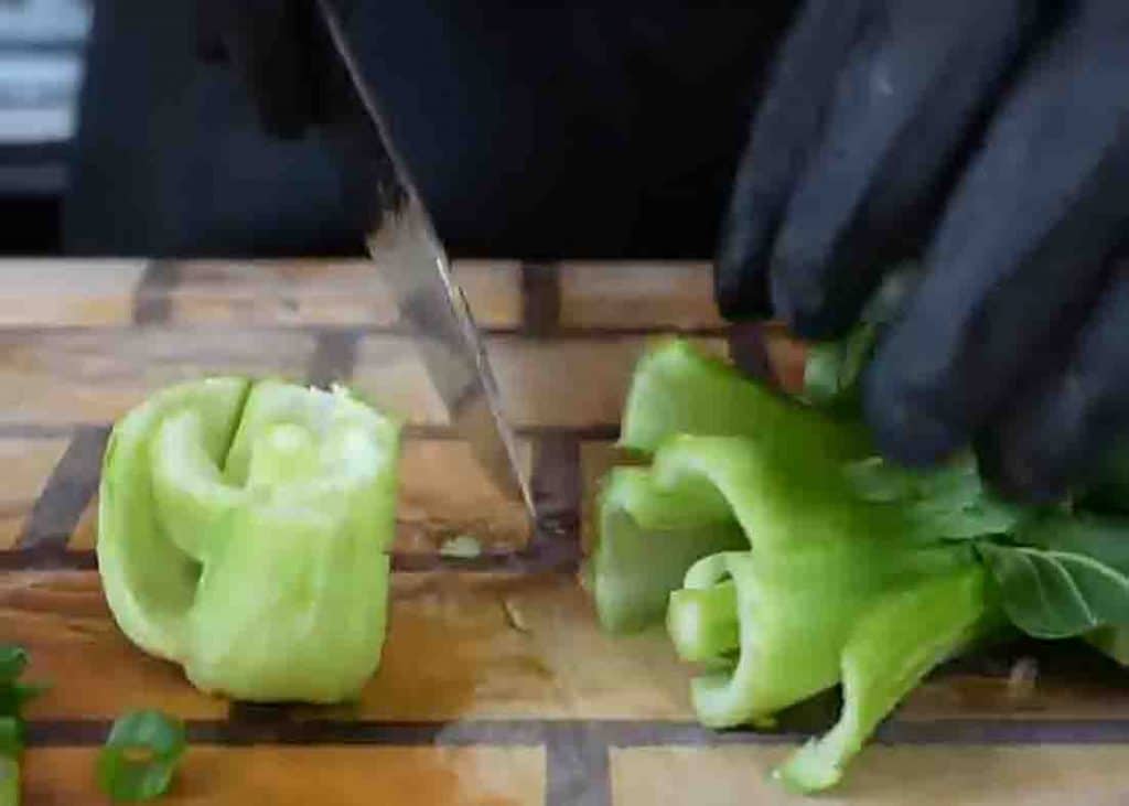 Chopping the veggies for the chili garlic noodles