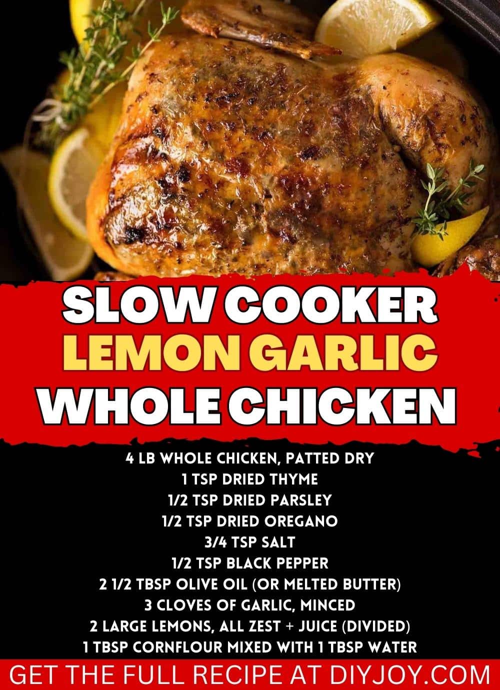 Slow Cooker Lemon Garlic Roast Chicken Recipe