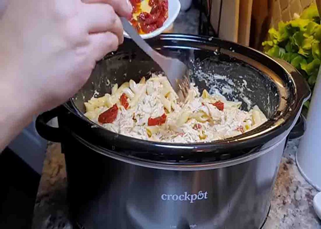 Garnishing the crockpot marry me chicken pasta