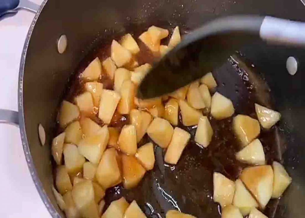 Cooking the apples for the apple biscuit cups recipe