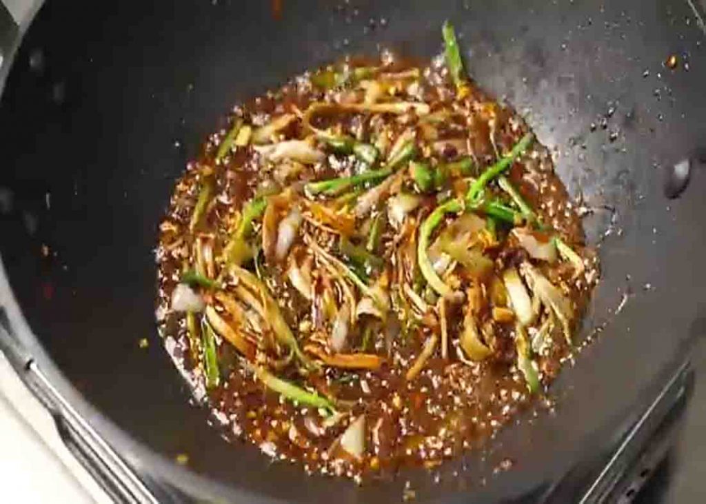 Making the sauce for the Mongolian chicken stir fry