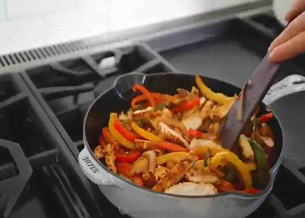 Cooking the chicken fajitas