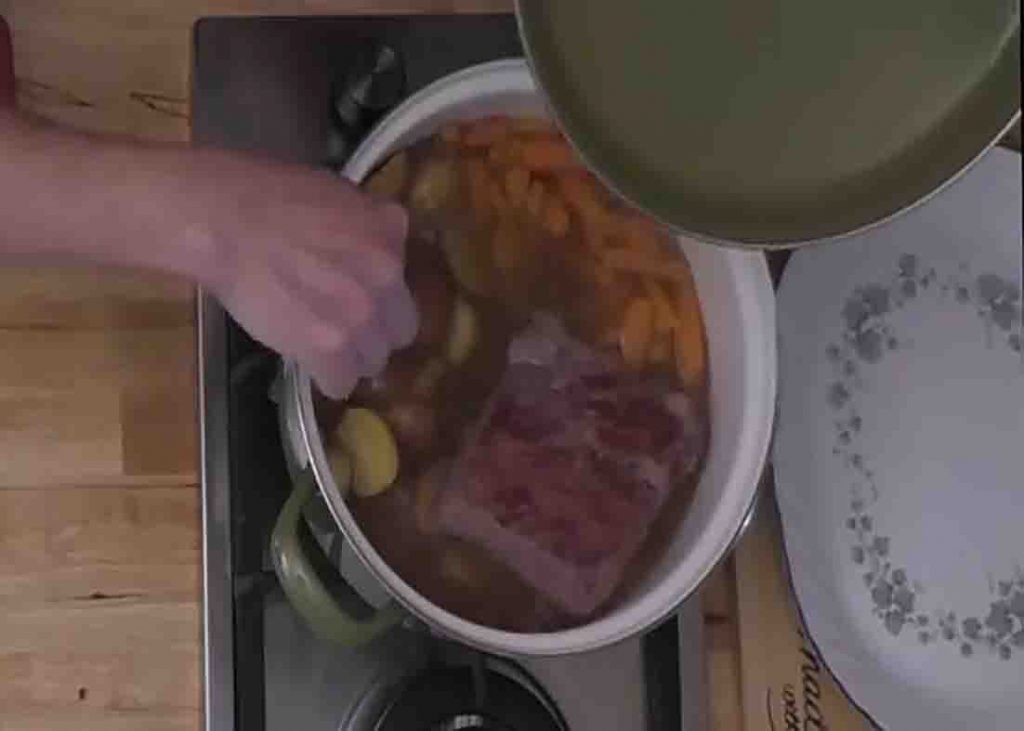 Cooking the corned beef and cabbage
