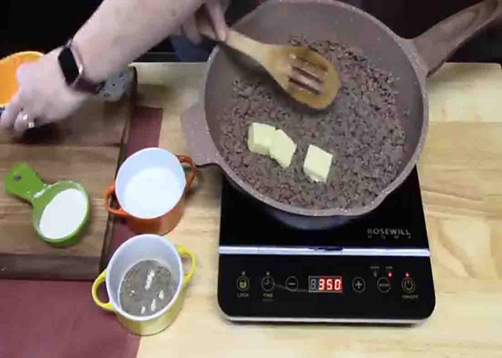 Cooking the ground beef for the potatoes and ground beef recipe