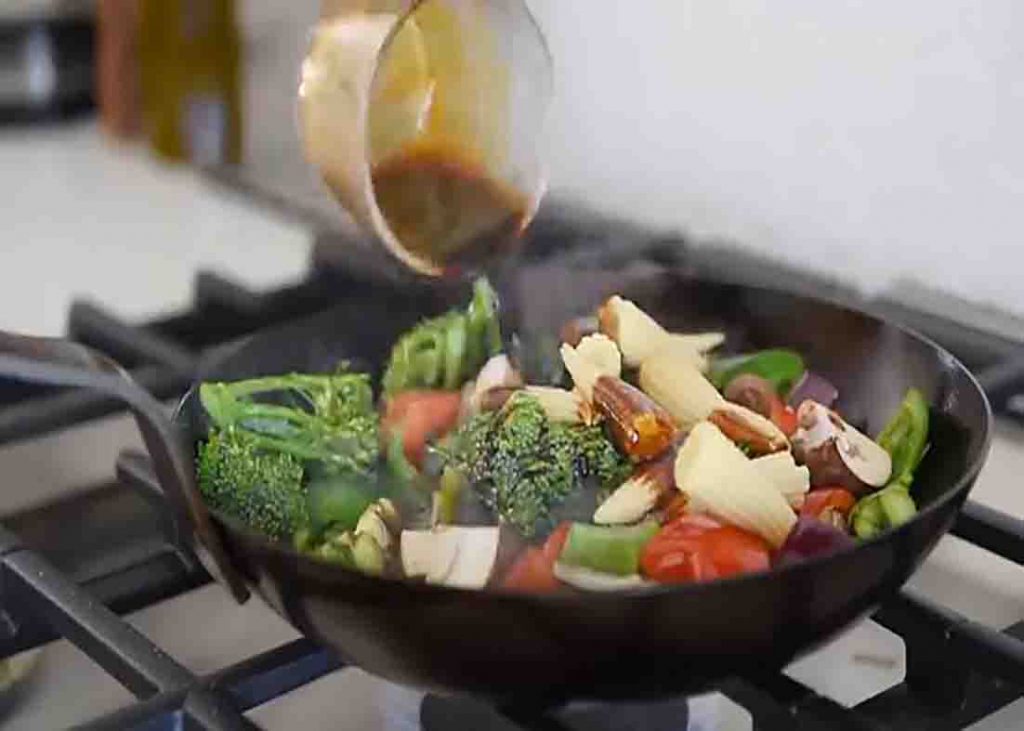Cooking the stir fry veggies