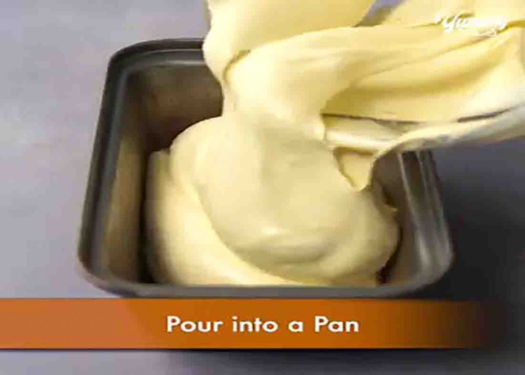 Pouring the banana ice cream to a container for freezing
