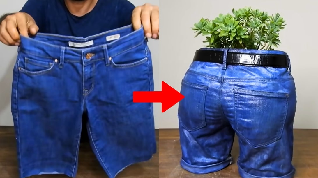 DIY džínsový kvetináč
