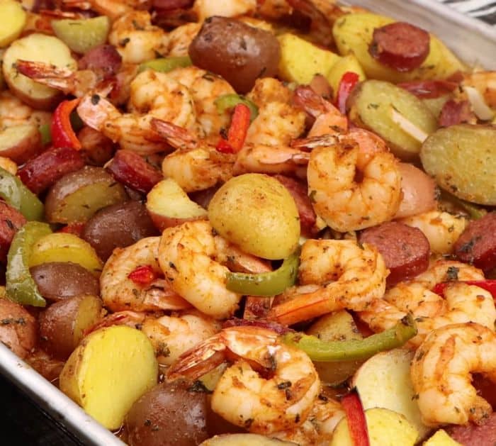 Easy Sheet Pan Roasted Shrimp, Sausage, and Potatoes Recipe