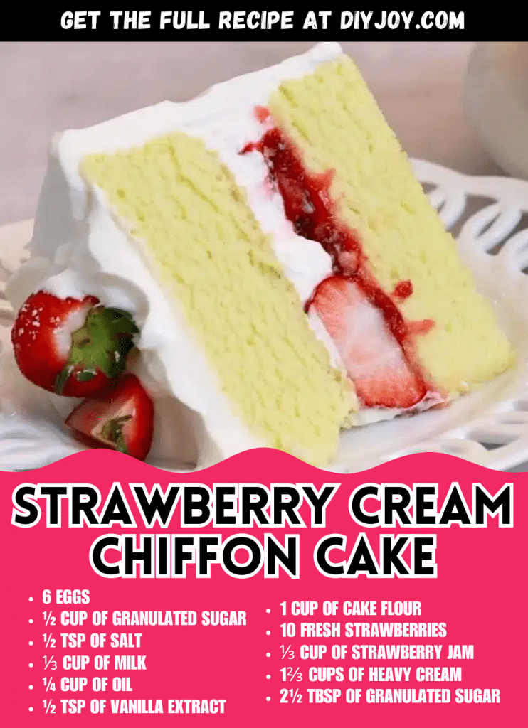 Easy & Fluffy Strawberry Cream Chiffon Cake Recipe