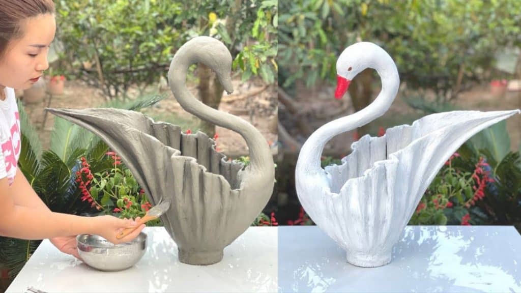 Swan-Shaped Cement Pot Using Old Fabric