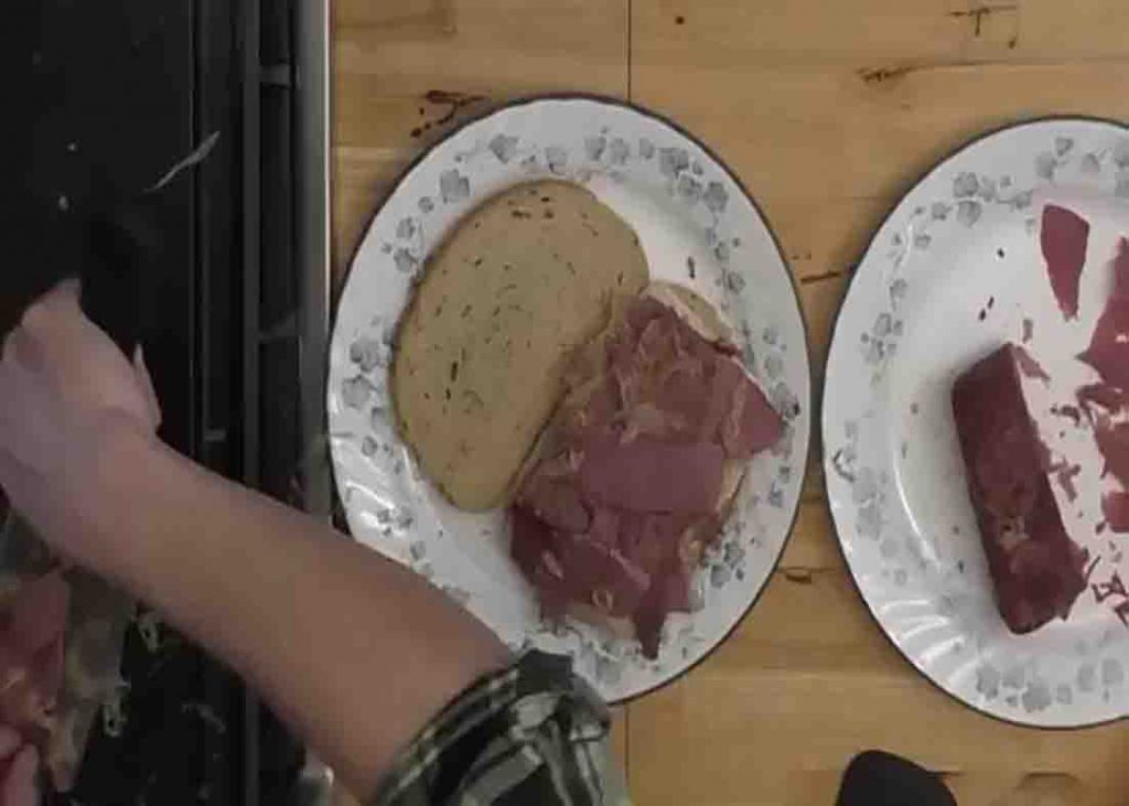 Assembling the reuben sandwich