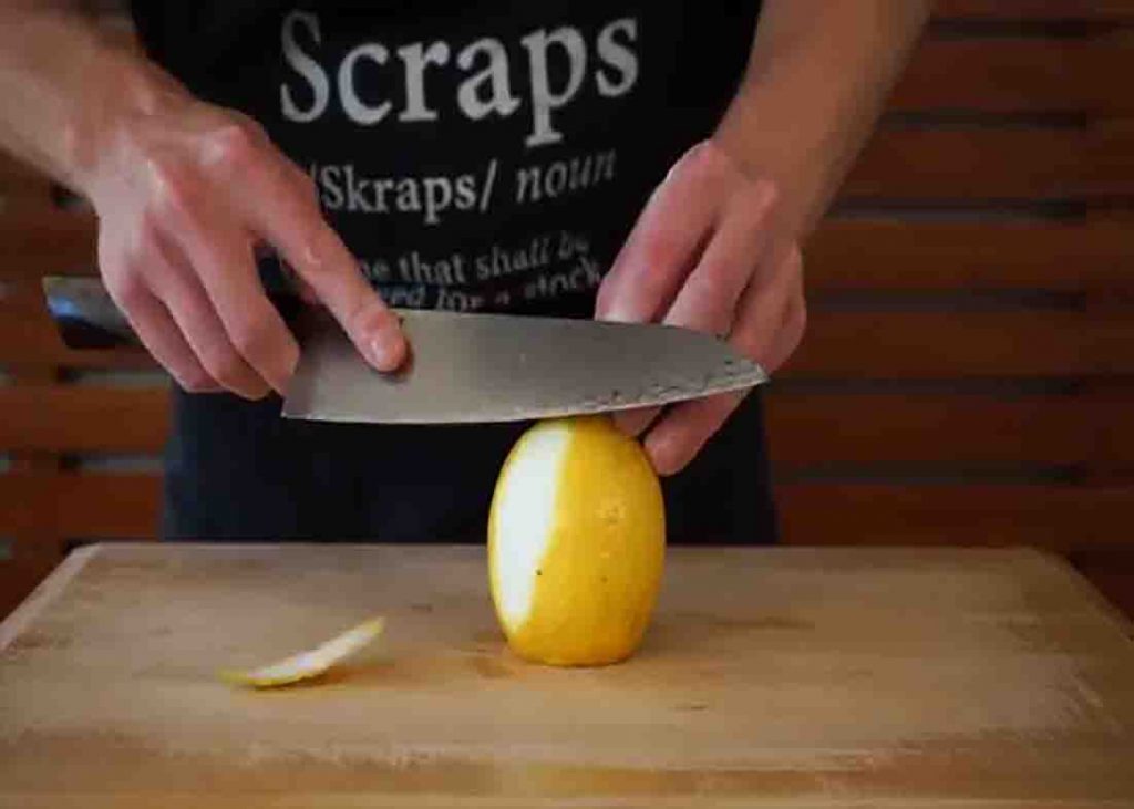 Zesting one lemon for the garlic lemon pasta recipe