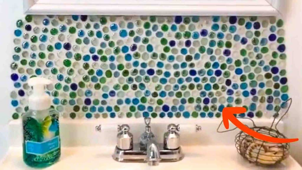 DIY Bathroom Backsplash using Dollar Store Gems