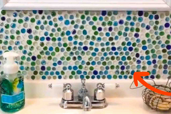 DIY Bathroom Backsplash using Dollar Store Gems