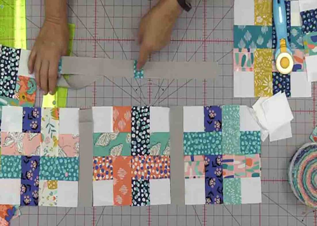 Laying out the dream weaver quilt blocks