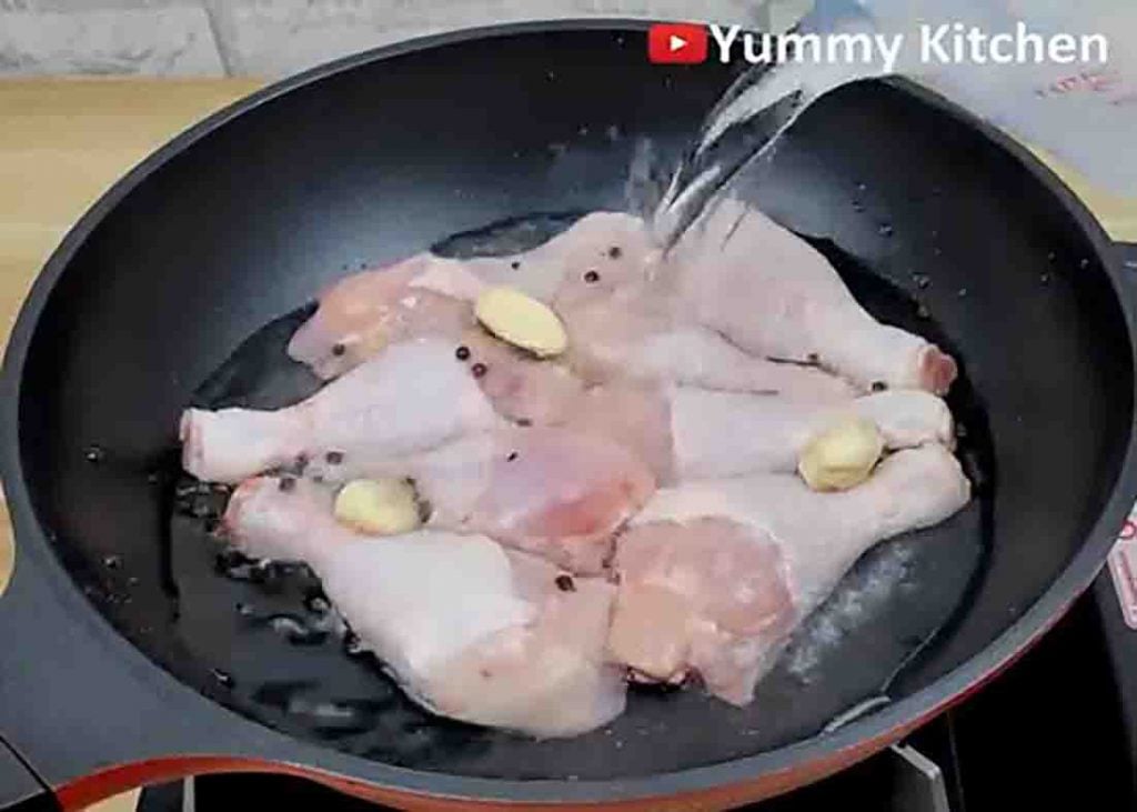 Cooking the chicken for the chicken potato recipe