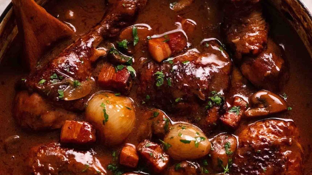 French Chicken Stew in Red Wine Sauce Recipe