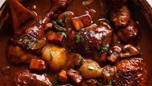 French Chicken Stew in Red Wine Sauce