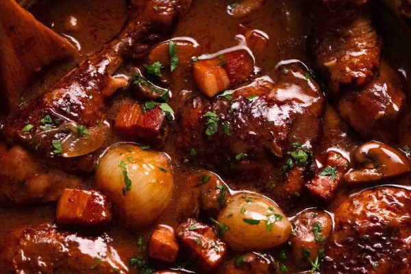 French Chicken Stew in Red Wine Sauce Recipe