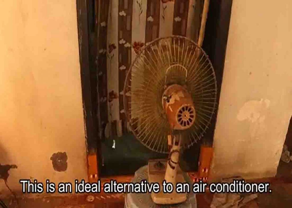 Blowing the frozen curtain with fan